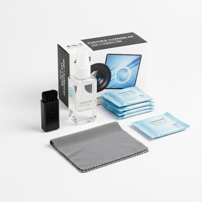 Toallitas de microfibra para limpieza de lentes portátiles 4 en 1, cepillo de limpieza de pantalla, Kit de limpieza para ordenador portátil con solución