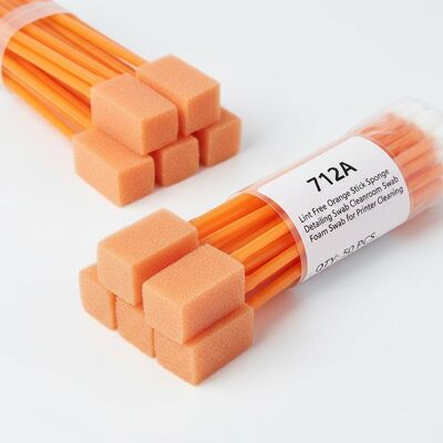 712A Lint Free Orange Stick Esponja Swab detallado de sala de limpieza Swab rectangular de espuma para limpieza de impresoras