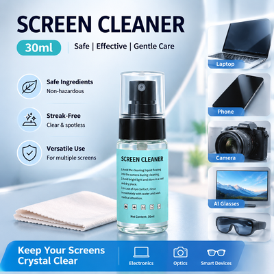 Limpiador de Electrónicos sin Rayas de 30mL-120mL - con Paño para Monitor de Gaming, Auriculares VR y Gafas Inteligentes