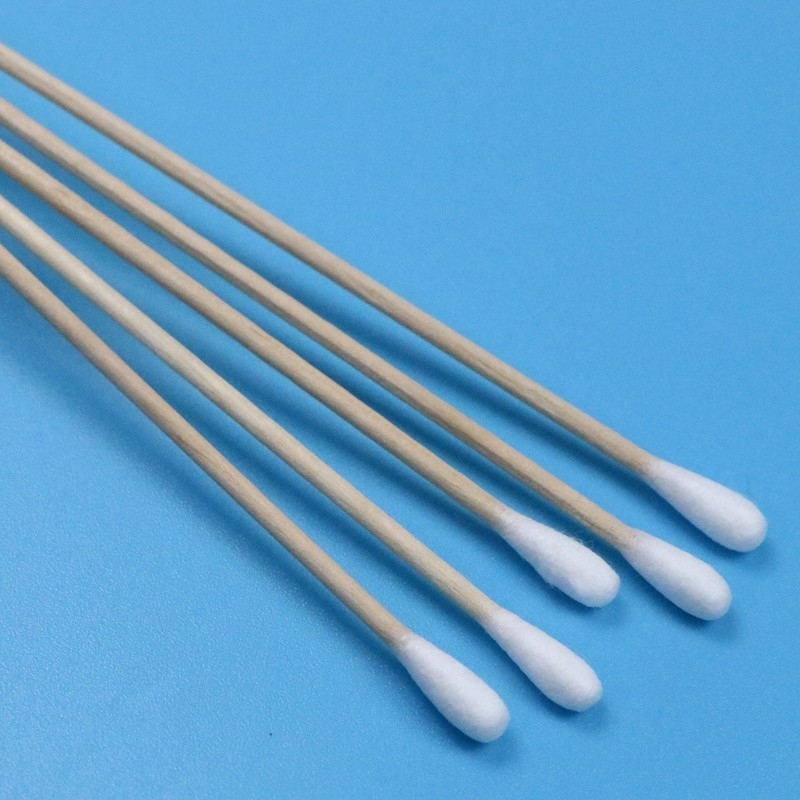CA-006 Bastón de madera larga biodegradable Sala de limpieza Q Tips Bastón de limpieza de algodón industrial
