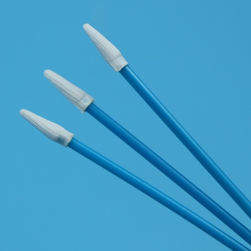 Swab de punta de poliéster de doble capa libre de lino Swab de cuarto limpio de punta pequeña con mango azul