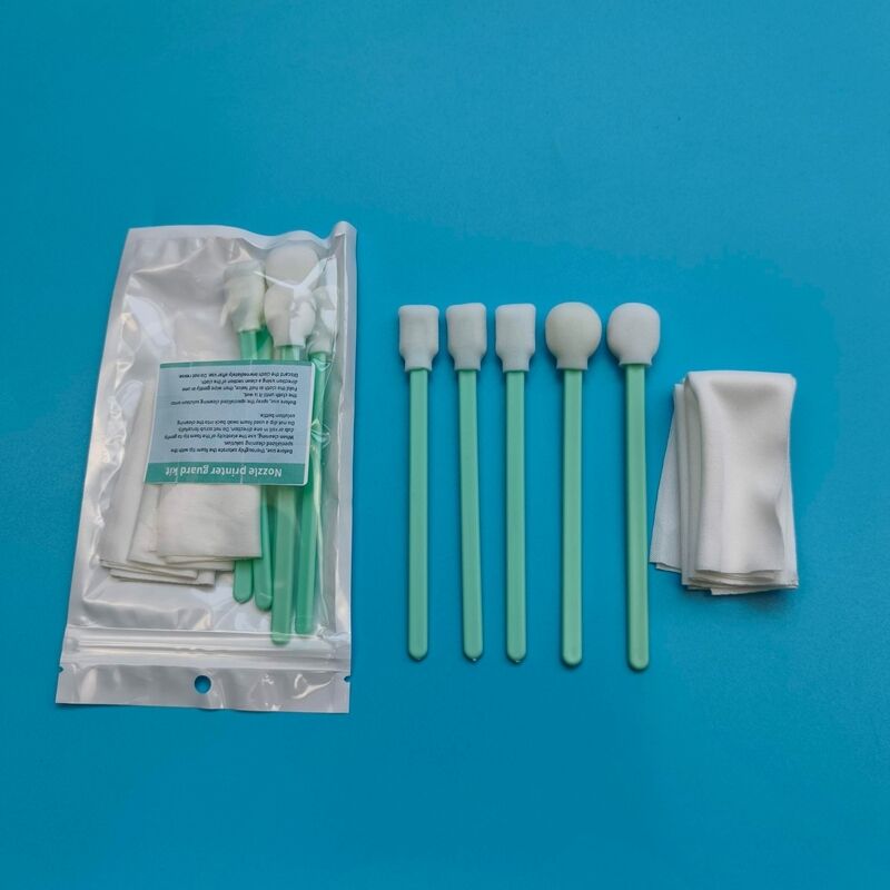 Kit de hisopo para detalles con punta de espuma, esponja suave con mango verde, sin pelusa, Kit de limpieza de impresora con toallitas de poliéster